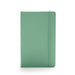 Mint green closed notebook with elastic band on white background (Sage)