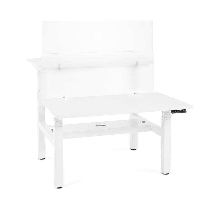 White modern ergonomic desk with translucent back panel on a white background. (45&quot;)(55&quot;)