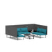 Modern L-shaped sectional sofa in teal and gray with coffee table on white background. (Teal-Dark Gray)