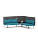 L-shaped modern office couch in teal and gray with pillows and a small table with books. (Teal-Dark Gray)