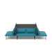 Modern blue fabric sofa with black metal frame isolated on white background. (Teal-Dark Gray)