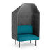 Modern high-back privacy chair with gray exterior and vibrant teal cushions on white background. (Teal-Dark Gray)
