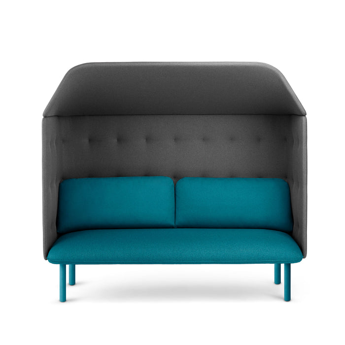 Modern teal and grey two-seater fabric sofa isolated on white background. (Teal-Dark Gray)