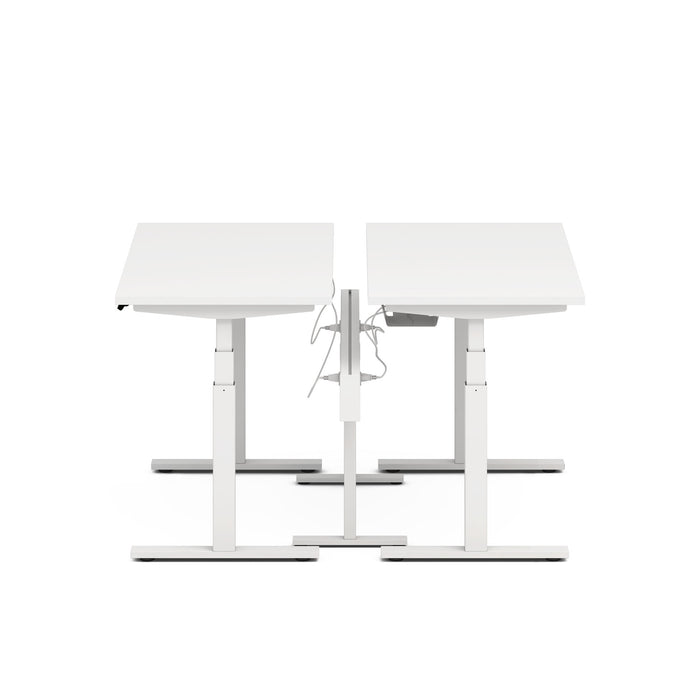 Dual motor white standing desk with cable management on a white background. (White-60&quot;)