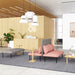 Modern office lobby with comfortable seating and stylish interior design. (Blush)(Brick)(Dark Blue)(Dark Gray)(Gray)(Teal)