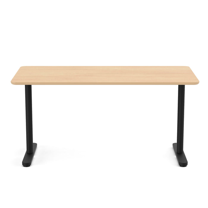 Modern wooden top desk with black metal legs on a white background. (Natural Oak-60&quot;)
