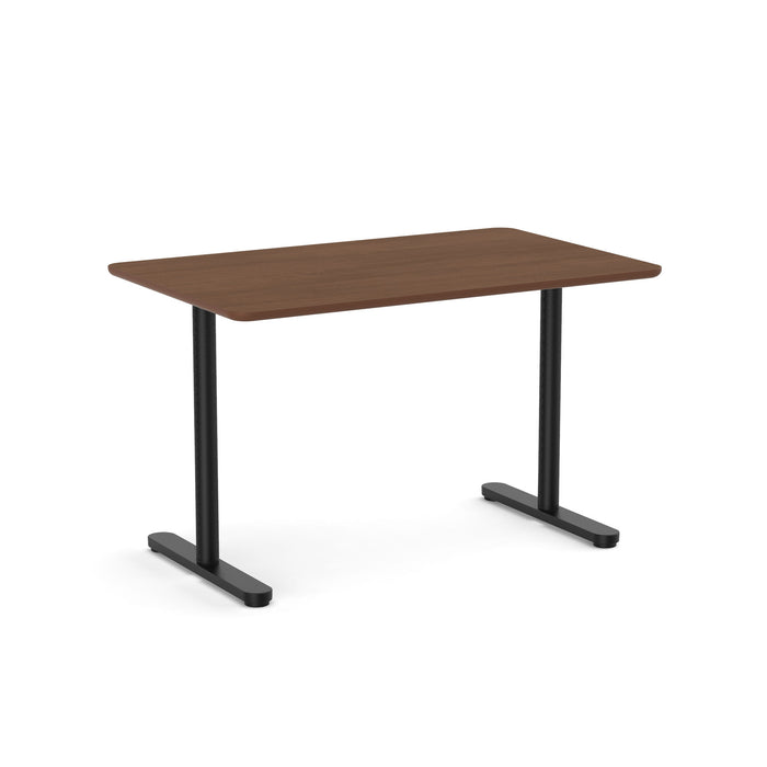 Modern brown wooden desk with black metal legs on a white background. (Walnut-48&quot;)
