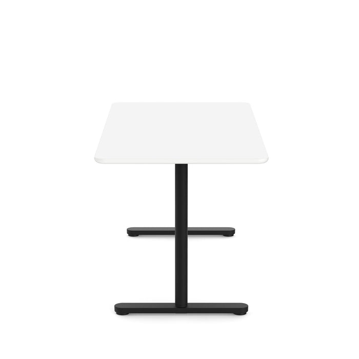 Modern white square table with black metal legs on white background. (White-60&quot;)