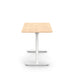 Modern height-adjustable desk with wooden top and white base on a white background. (Natural Oak-48&quot;)