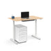Modern adjustable standing desk with laptop and storage cabinet isolated on white background. (Natural Oak-48&quot;)