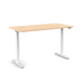 Modern adjustable standing desk with wooden top and white frame on a white background. (Natural Oak-60&quot;)