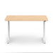 Modern height-adjustable desk with wooden top and metal legs on white background. (Natural Oak-60&quot;)