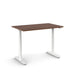 Adjustable standing desk with a walnut finish and white frame on white background. (Walnut-48&quot;)