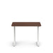 Modern height-adjustable desk with dark wood top and white legs on white background. (Walnut-48&quot;)