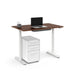 Modern height-adjustable desk with laptop and mobile file cabinet on white background. (Walnut-48&quot;)