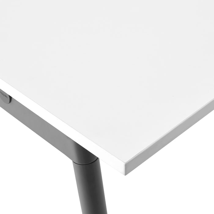 Close-up of a modern white desk corner with metal legs on a white background. (White-47&quot;)(White-57&quot;)