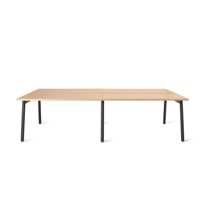Modern wooden extendable table with black metal legs on white background. (Natural Oak-47&quot;)