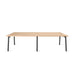 Modern wooden extendable table with black metal legs on white background. (Natural Oak-47&quot;)