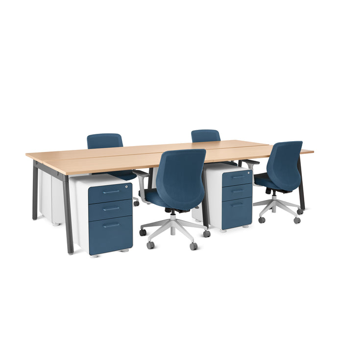 Modern office table with blue chairs and filing cabinets on white background (Natural Oak-47&quot;)(Natural Oak-57&quot;)