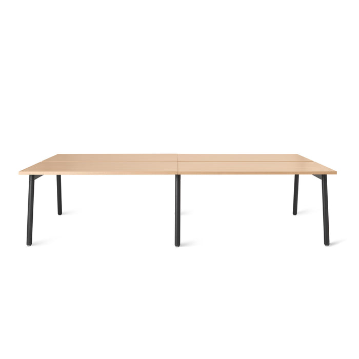 Modern wooden table with black metal legs on a white background. (Natural Oak-57&quot;)