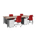 Modern office table with red chairs and white filing cabinets on white background. (Walnut-57&quot;)