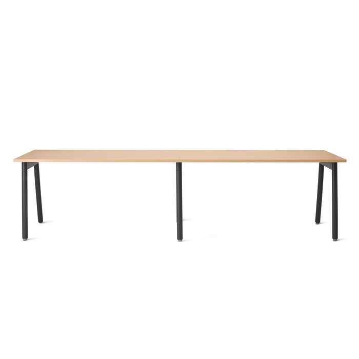 Modern wooden table with black metal legs on a white background. (Natural Oak-57&quot;)