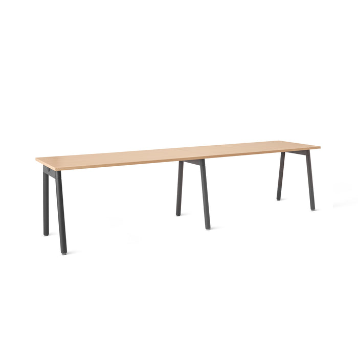 Modern minimalist wooden table with black metal legs on a white background. (Natural Oak-57&quot;)