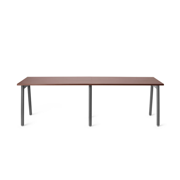 Modern brown wooden table with metal legs on a white background. (Walnut-47&quot;)