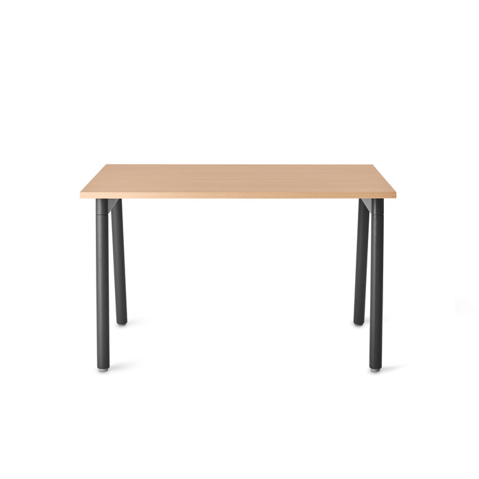 Modern wooden table with black metal legs on a white background. (Natural Oak-47&quot;)