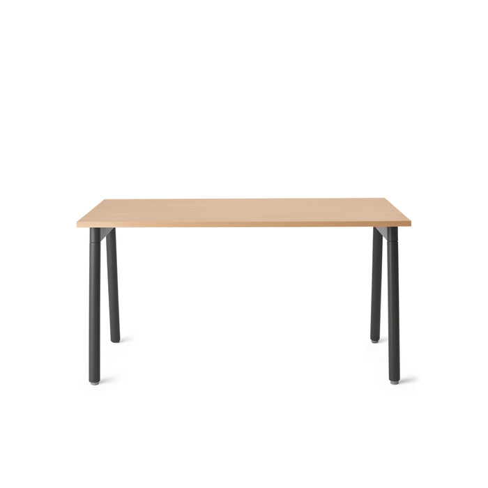 Wooden table with black metal legs on white background. (Natural Oak-57&quot;)