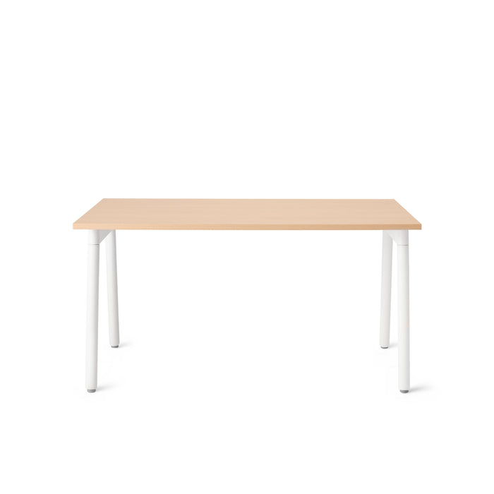 Modern minimalist wooden table with white legs on a white background. (Natural Oak-57&quot;)