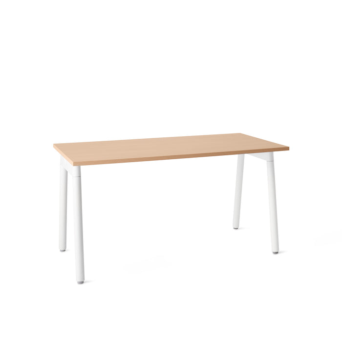 Simple modern wooden table with white legs on a white background. (Natural Oak-57&quot;)