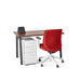 Modern red office chair and wooden desk with white filing cabinet on a white background. (Walnut-47&quot;)