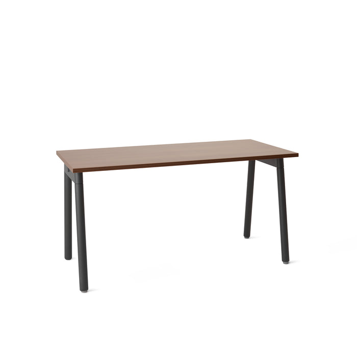Modern wooden table with black metal legs isolated on white background. (Walnut-57&quot;)