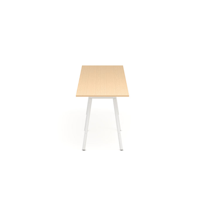 Modern wooden top table with white legs on a white background. (Natural Oak-144&quot; x 36&quot;)