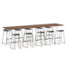 Modern wooden bar table with metal high stools on white background (Walnut-144&quot; x 36&quot;)