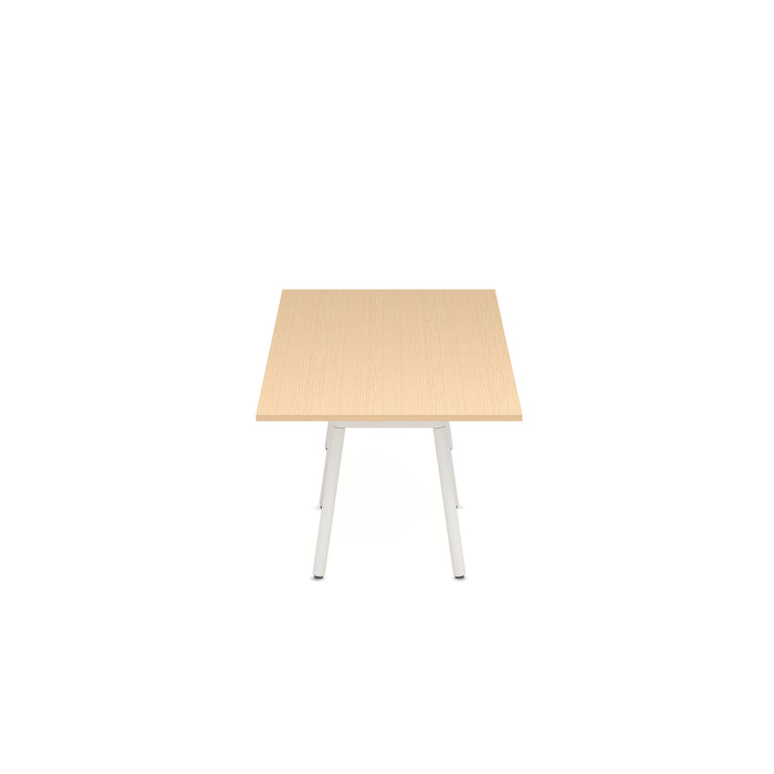 Modern wooden table with white legs on a white background. (Natural Oak-124&quot; x 42&quot;)