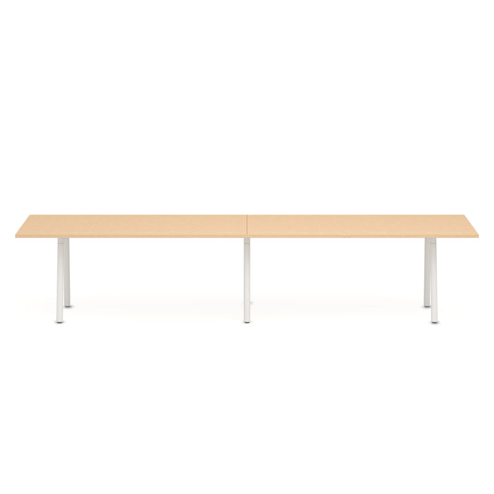 Modern beige conference table with sleek metal legs on a white background. (Natural Oak-144&quot; x 36&quot;)