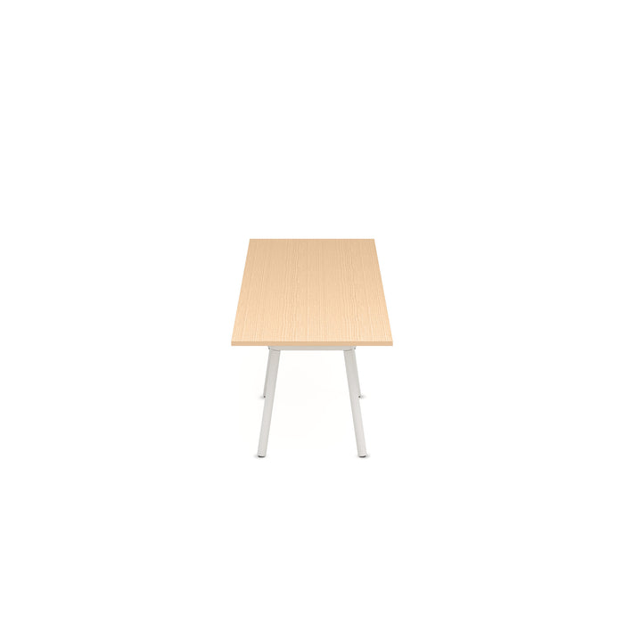 Modern wooden table with white legs on a white background. (Natural Oak-144&quot; x 36&quot;)