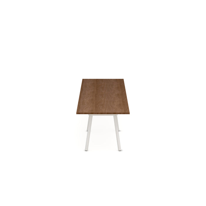Wooden top table with white legs on a white background (Walnut-144&quot; x 36&quot;)