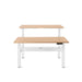 Dual-tier wooden standing desk with white frame on a white background. (Natural Oak-47&quot;)