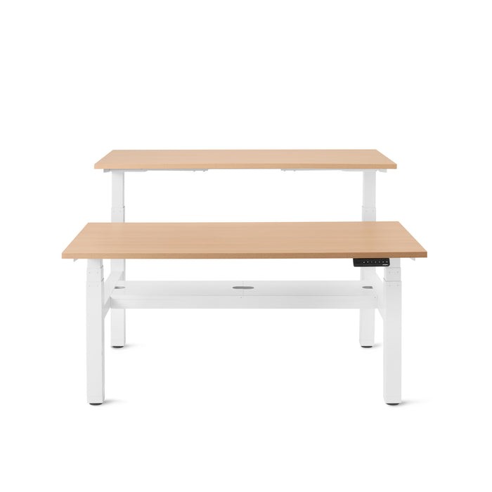 Adjustable height modern desk with light wood tabletop and white frame (Natural Oak-57&quot;)