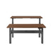 Adjustable height modern desk with two-tier wooden shelves and gray frame. (Walnut-57&quot;)