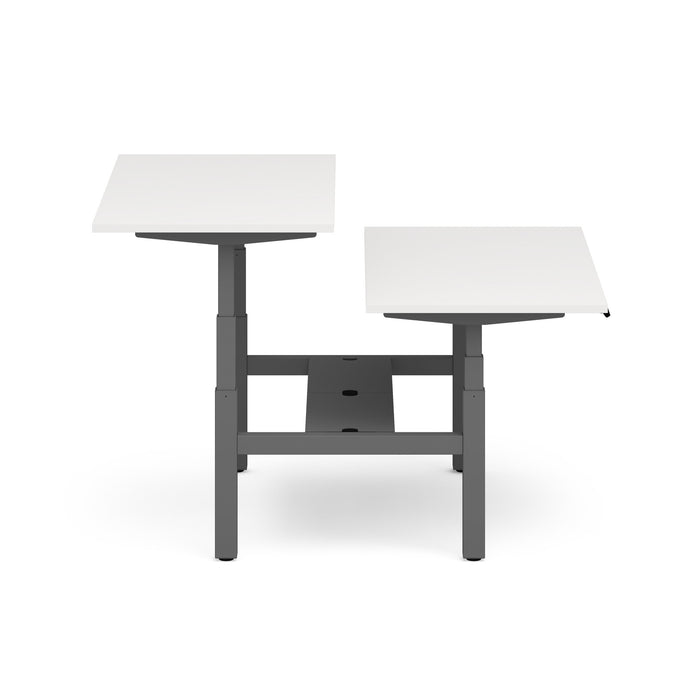 Modern height-adjustable white desks with black frames on a white background. (White-60&quot;)