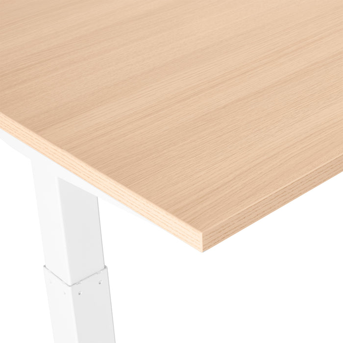 Close-up view of a wooden tabletop with white metal legs on a white background. (Natural Oak-57&quot;)(Natural Oak-47&quot;)(Natural Oak-60&quot;)