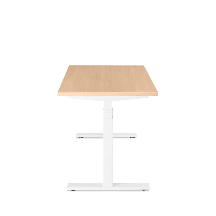 Modern white standing desk with wooden tabletop isolated on white background. (Natural Oak-47&quot;)(Natural Oak-47&quot;)