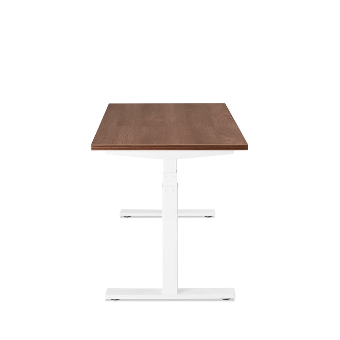 Square wooden top table with a white adjustable base isolated on a white background. (Walnut-47&quot;)(Walnut-47&quot;)