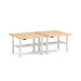 Two modern height-adjustable beige desks with white frames on a white background. (Natural Oak-47&quot;)