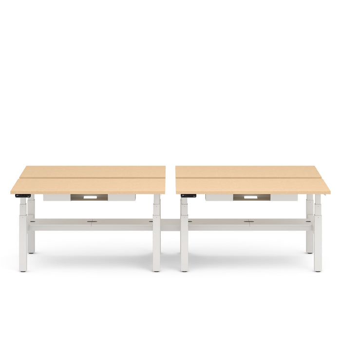 Two modern beige office desks with white frames on a white background. (Natural Oak-57&quot;)