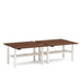 Adjustable height dual brown tabletop desks with white legs on a white background. (Walnut-57&quot;)